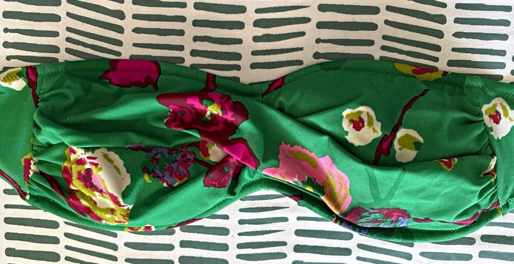 J.Crew Bandeau Bikini Top, M, Green Floral Twist Front Strapless Swim Top ONLY